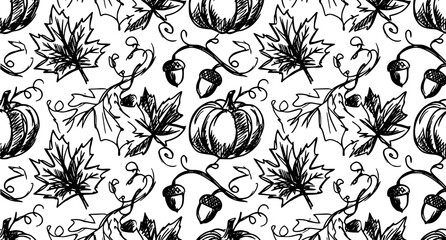 Modern Seamless Autumn Leaves and Pumpkin Scribble Background Pattern Vector Design © RUBINA