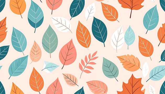Pixel art autumn leaf pattern, fall foliage in warm orange, teal, and coral, repeating motif for seasonal design and textiles