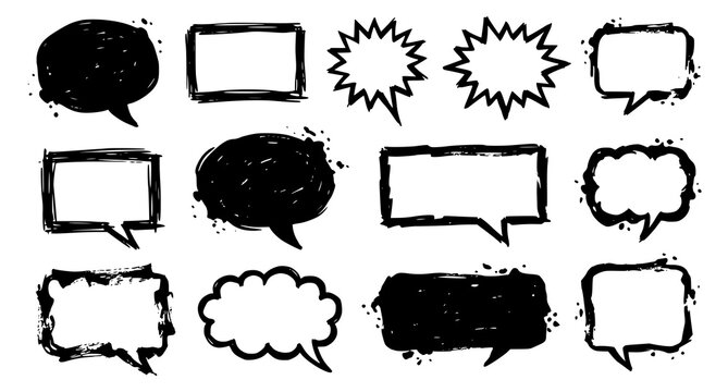 Modern Black Marker Speech Bubble and Comic Text Frame Vector Design Elements