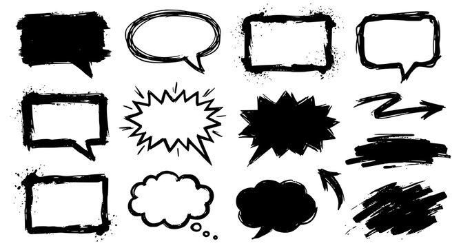 Comic Speech Bubble and Black Paint Marker Frame Collection for Cartoon Vector Graphics