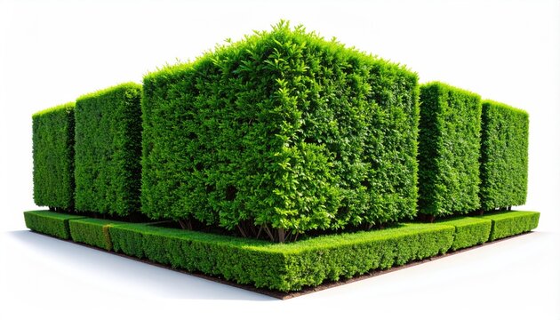 Geometric green hedges arranged in a sharp corner