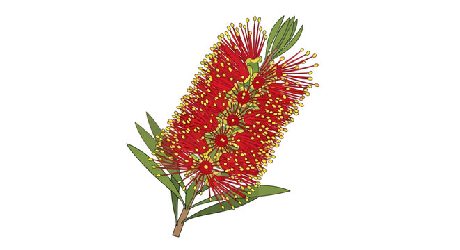 Red bottlebrush flower illustration on white background