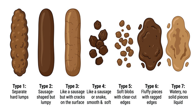 Digestive Health Stool Chart Collection with Different Human Feces Types for Medical Diagnosis and Gastrointestinal Education Vector Illustration.