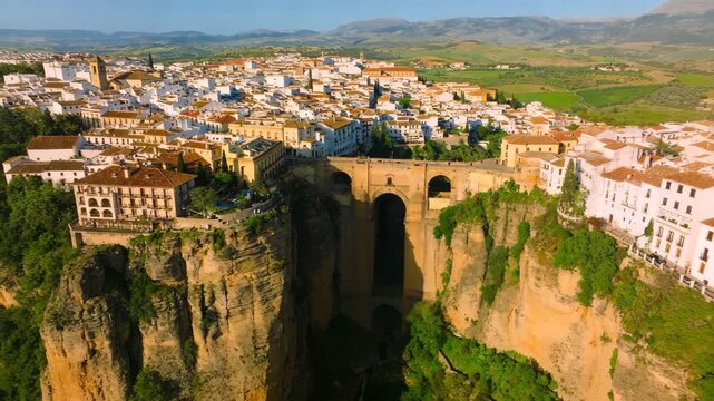 cinematic drone shot of ronda above el tajo gorge andalucia video