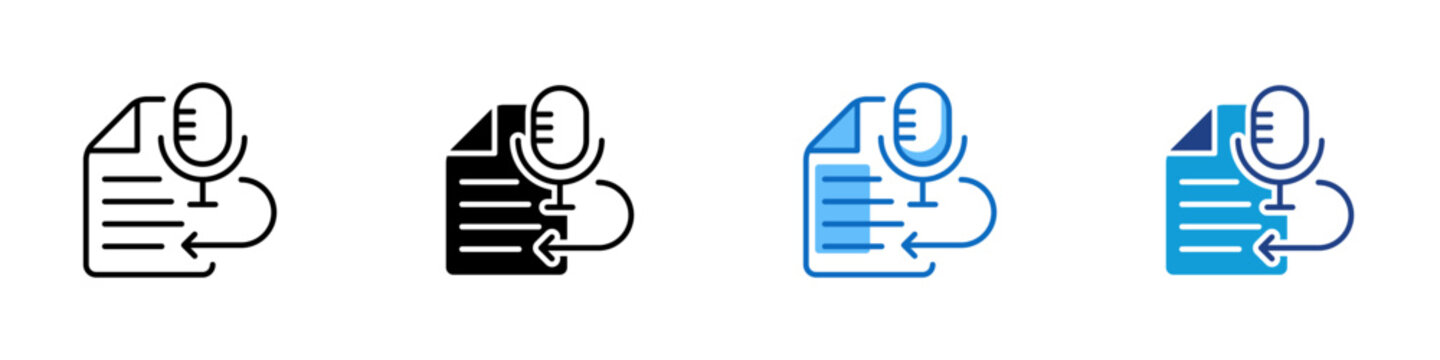 Voice Documentation Multiple Style Icon Design Vector - Document with microphone and return arrow representing voice transcription, audio notes, and speech based content revision