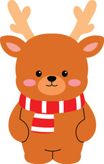Fototapeta premium Cute brown reindeer wearing scarf standing illustration