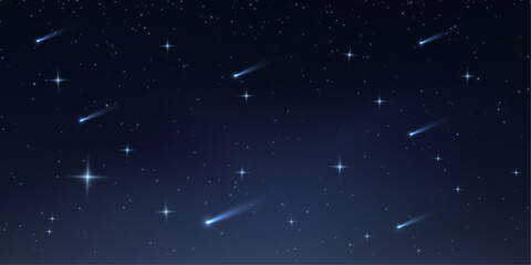 Cosmic starscape with bright galaxies and deep blue space background. Elegant universe design for wallpapers and digital projects. PNG element. © Freesstock