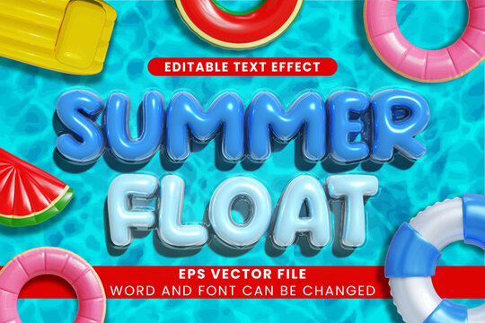 Summer float 3d inflated text effect. Summer season glossy text style