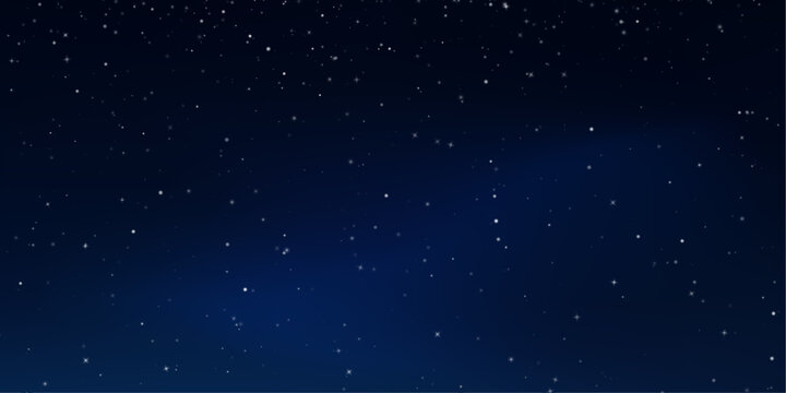 Dark blue night sky filled with bright stars and distant galaxy patterns. Cosmic universe background creates a mysterious space atmosphere. PNG illustration.