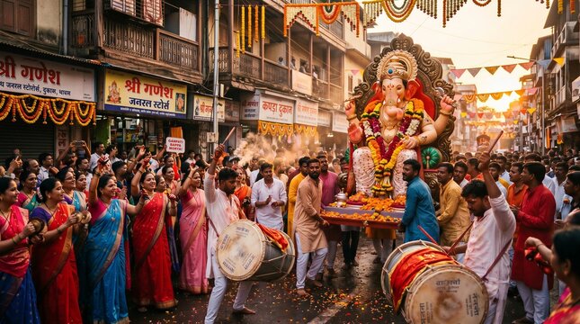 Ganesh Visarjan Festival Celebration with Ganesha Idol Procession in India