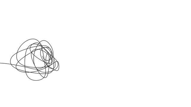 Continuous one line chaos problem scribble simple art icon knot. Chaos problem line complex brain solution tangle messy doodle drawing maze simplify lightbulb understand calm sketch background mess