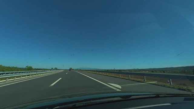Clear blue sky above highway. Mount Goc, Ljukten peak. Balkans, Serbia