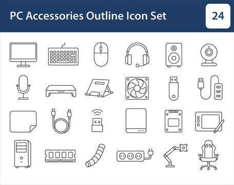 Computer accessories devices outline symbols set