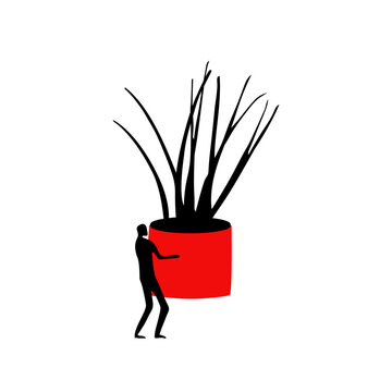Man Carrying a Large Potted Plant with a Red Pot