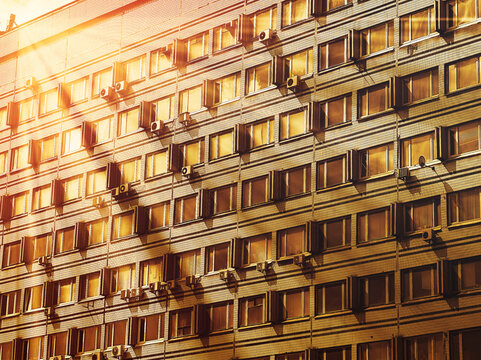 Dramatic light leak USSR architecture in Russia backdrop