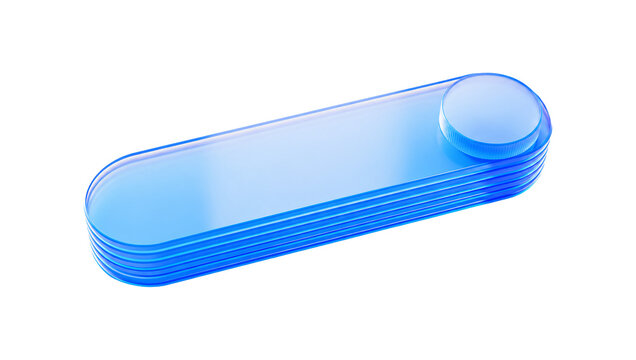 3D realistic blue glossy frosted glass toggle switch button slider interface control setting panel concept template element ui ux modern layout tech clear plastic visual design illustration