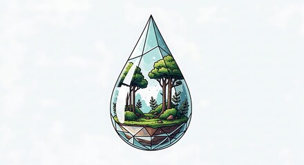 Obraz premium Small forest ecosystem inside a glass water drop shape terrarium illustration