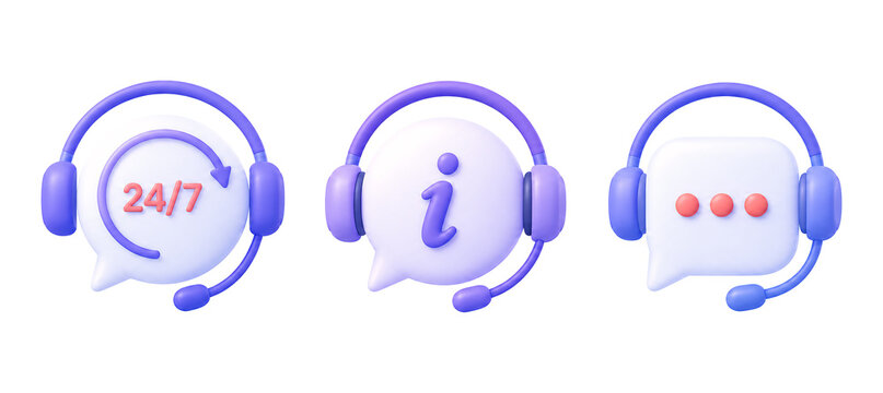 3d online customer support service icon set 24 7 assistance information symbol and messaging chat box illustration communication concept for contact center helpdesk digital business application