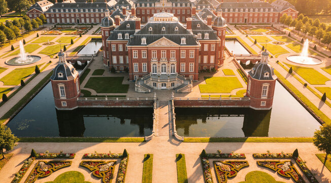 Aerial drone view of Paleis Het Loo with grand palace gardens