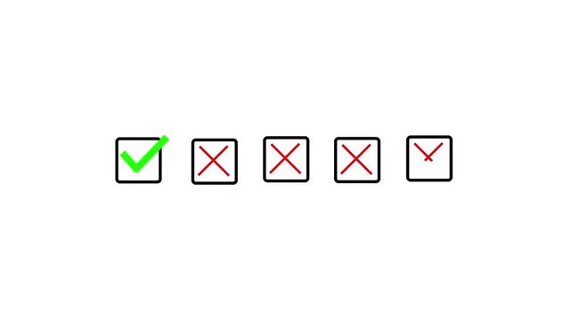 First Choice Approved in Checklist Row with Green Check and Red Rejection Marks, Business Selection Process Animated Background