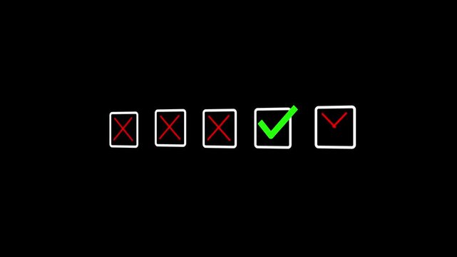 Fourth Option Approved in Checklist Row with Green Check and Red Cross Icons, Selection Review Animated Motion Background