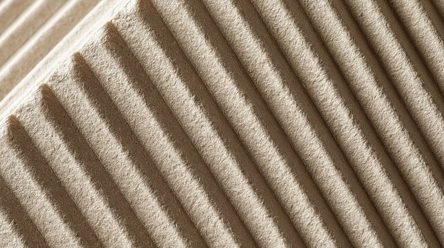 Close up of soft beige corduroy fabric with distinct evenly spaced vertical raised ribs showing natural warm textile texture