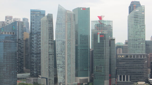 Singapore / December 2017: Landscape of the Singapore financial district and business building, Singapore City.