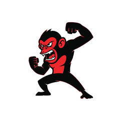 Angry gorilla flexing muscles strong aggressive stance red and black colors © Sushanto