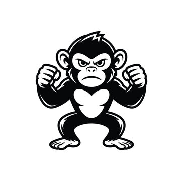 Angry monkey cartoon character with clenched fists and aggressive facial expression standing on two legs  a powerful primate with furious look