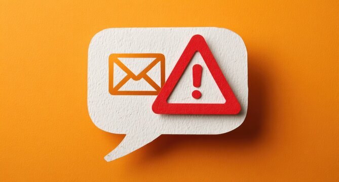 White speech bubble with orange envelope and red warning sign