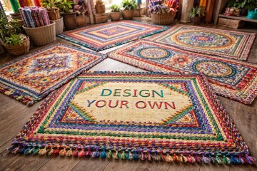 Traditional rag rugs offering customizable design areas and bright color schemes