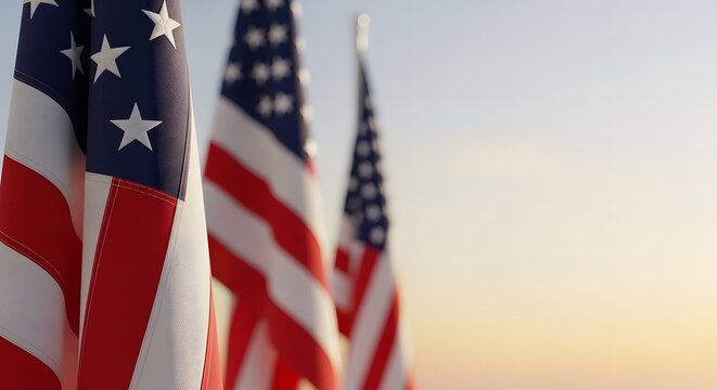 American flags waving in breeze patriotic symbolism united states national emblem