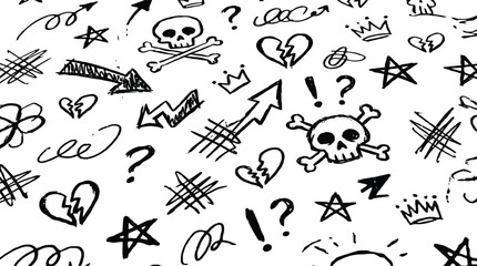 Fototapeta premium Hand drawn doodles collection skulls crowns stars hearts and arrows
