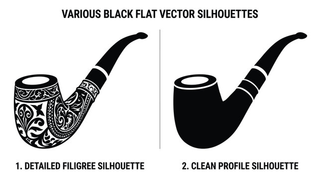 tobacco pipe silhouettes black vector illustration on white background