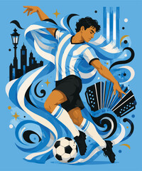 Argentina soccer player dancing tango with bandoneon vector illustration © niloy