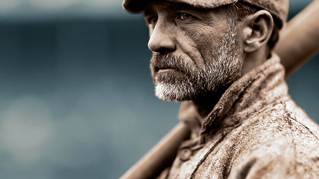 Early twentieth - century baseball player in profile with bat on shoulder
