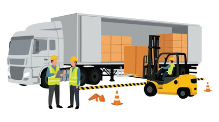 Delivery truck with forklift loading boxes vector illustration © MD REZAUL KARIM