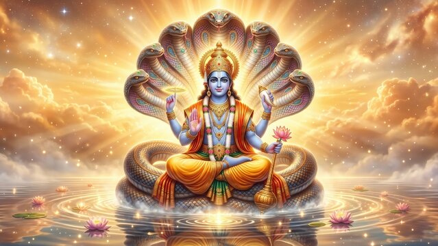Heavenly Vishnu Sheshnag Devotional Artwork