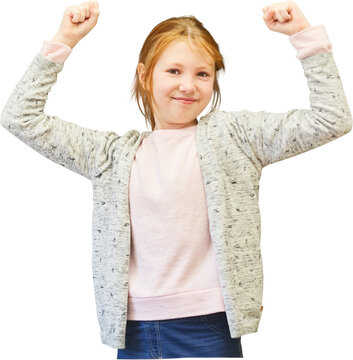 M&auml;dchen als Sch&uuml;ler in Siegerpose