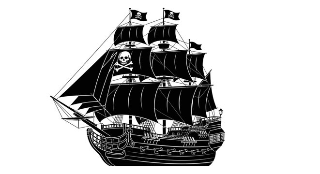 Pirate ship sailing ocean waters.
