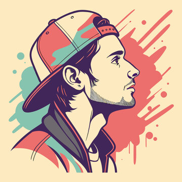 Streetwear style man wearing cap with spray paint.
