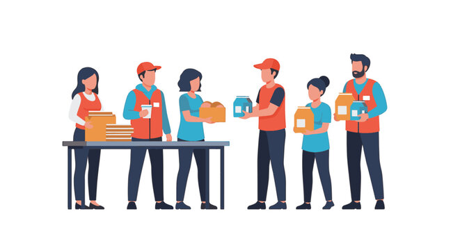 Flat design vector illustration depicting diverse citizens casting ballots into ballot boxes at a polling station during an election, representing democracy and civic duty.