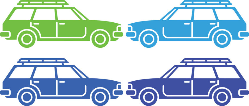 Colorful suv car icons in different shades