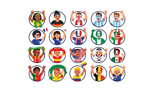 fifa world cup fans illustration diverse supporters in circular portraits
