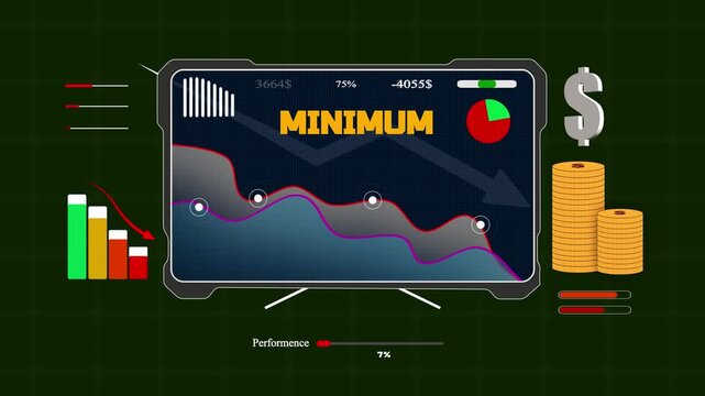 Minimum profit levels illustrated on an electronic screen representing long term budget cuts and capital risk adjustments