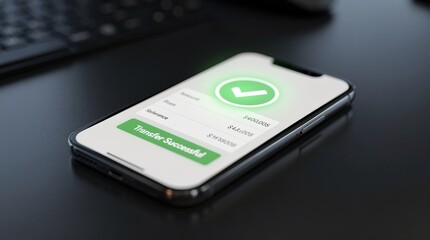 Fototapeta premium Successful Mobile Fund Transfer on Smartphone Screen