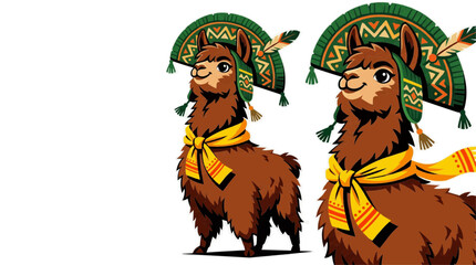 Fototapeta premium Cute Llama Wearing a Scarf and a Decorative Hat Pet in the 2026 soccer world championship
