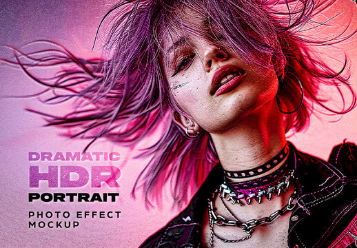 Dramatic HDR Portrait Photo Effect Mockup
