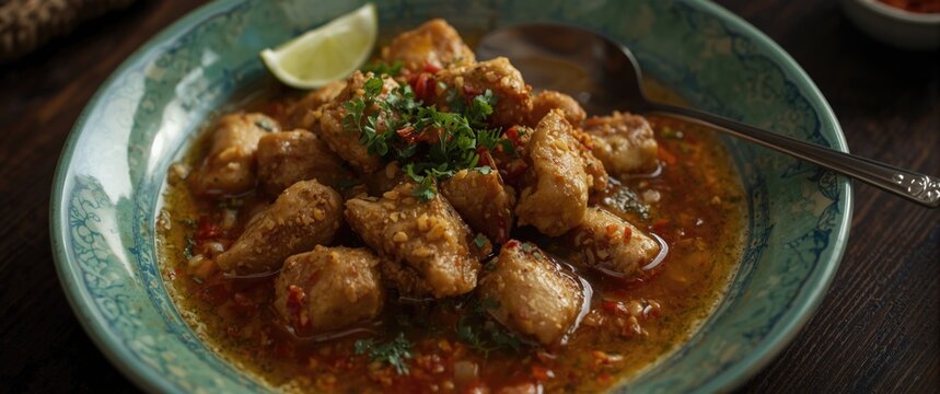 Sunda Rujak Bebek with Spicy Sauce Close-Up, Vibrant Bowl, Authentic Flavor