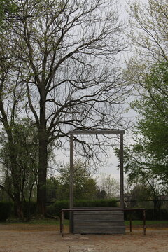 Oświęcim / Poland - April 27, 2019 - Execution platform where was hanged in 1947 Rudolf H&ouml;ss (Rudolf Hoss) the commander of the concentration camp.
